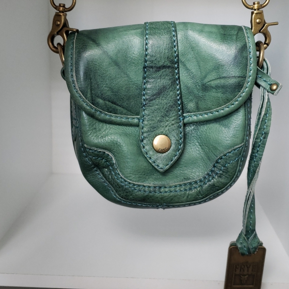 Frye Small Distressed Teal Leather Crossbody Bag